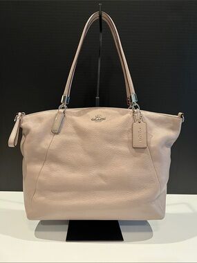 Coach Pebble Leather Shoulder Tote in Beige